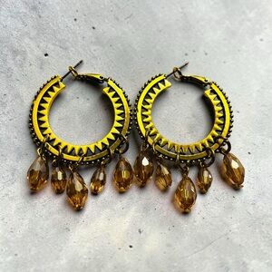 Sassy Jones Yellow and Gold Crystal Dangle Hoop Earrings